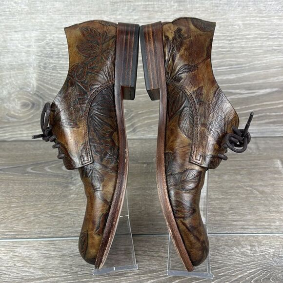 Patricia Nash Silvio Women’s Sz 7 Brown Leather Bark Leaves Print Oxford Shoes - Picture 9 of 12